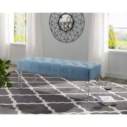 Valley Button Tufted Velvet Upholstered with Acrylic Leg, Blue