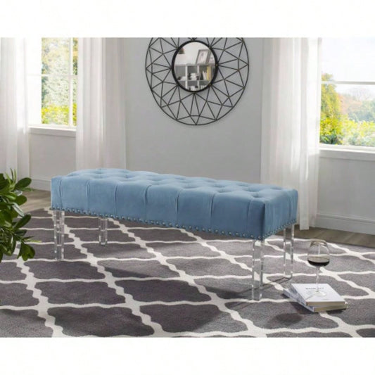 Valley Button Tufted Velvet Upholstered with Acrylic Leg, Blue