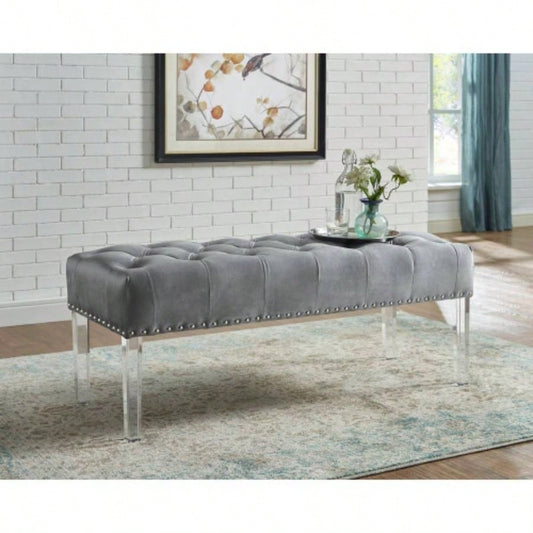 Valley Button Tufted Velvet Upholstered with Acrylic Leg, Gray