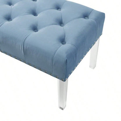 Valley Button Tufted Velvet Upholstered with Acrylic Leg, Blue