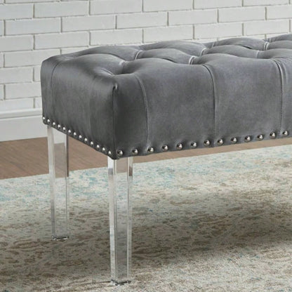 Valley Button Tufted Velvet Upholstered with Acrylic Leg, Gray