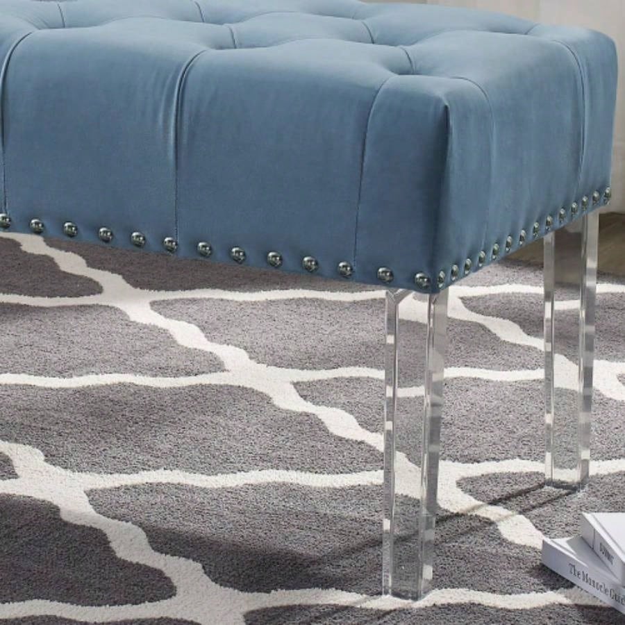 Valley Button Tufted Velvet Upholstered with Acrylic Leg, Blue