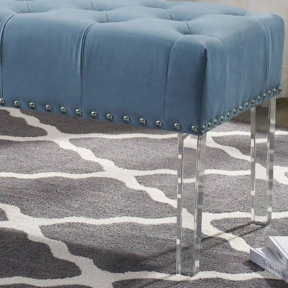 Valley Button Tufted Velvet Upholstered with Acrylic Leg, Blue