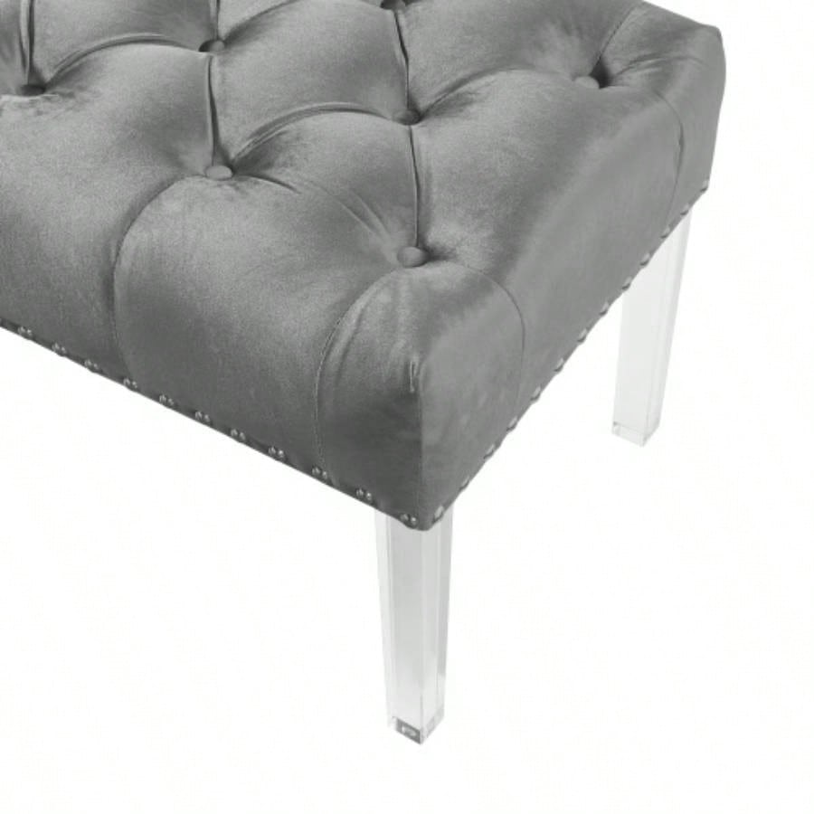 Valley Button Tufted Velvet Upholstered with Acrylic Leg, Gray