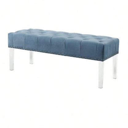Valley Button Tufted Velvet Upholstered with Acrylic Leg, Blue