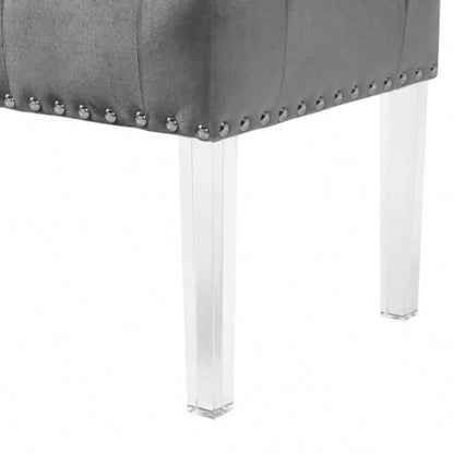 Valley Button Tufted Velvet Upholstered with Acrylic Leg, Gray