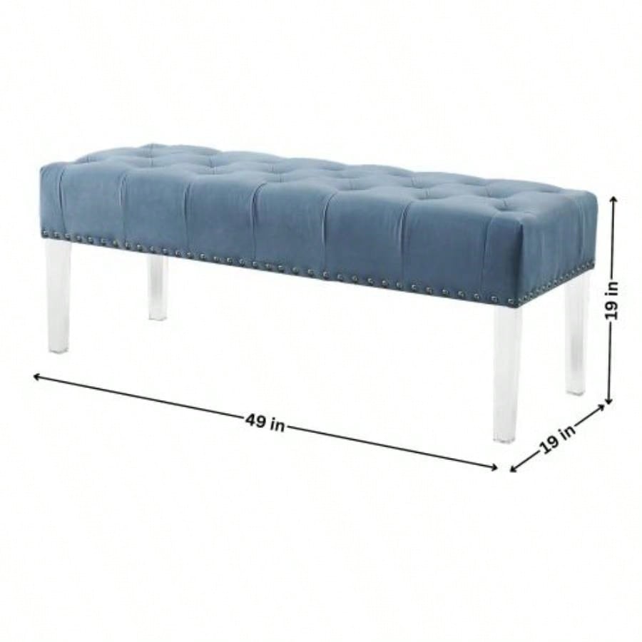 Valley Button Tufted Velvet Upholstered with Acrylic Leg, Blue