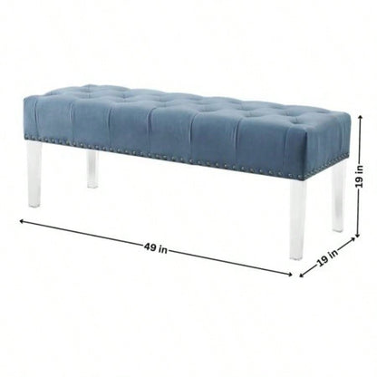 Valley Button Tufted Velvet Upholstered with Acrylic Leg, Blue
