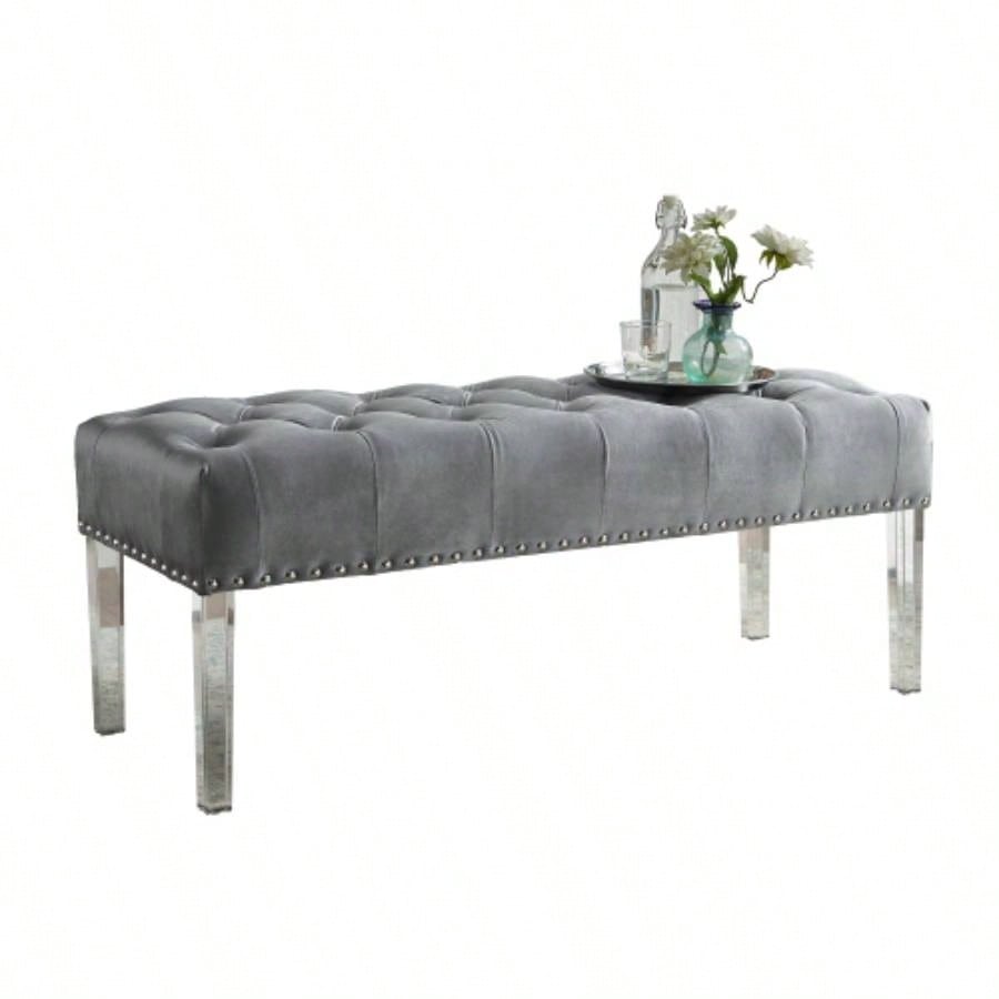 Valley Button Tufted Velvet Upholstered with Acrylic Leg, Gray