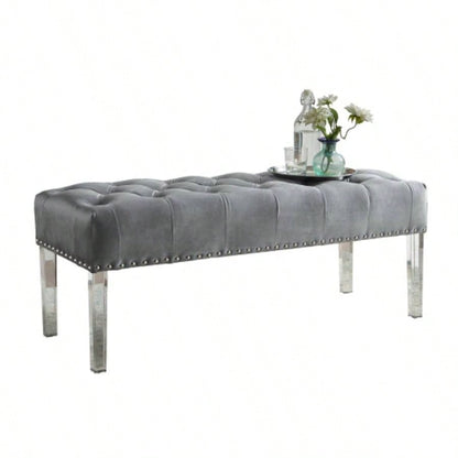 Valley Button Tufted Velvet Upholstered with Acrylic Leg, Gray