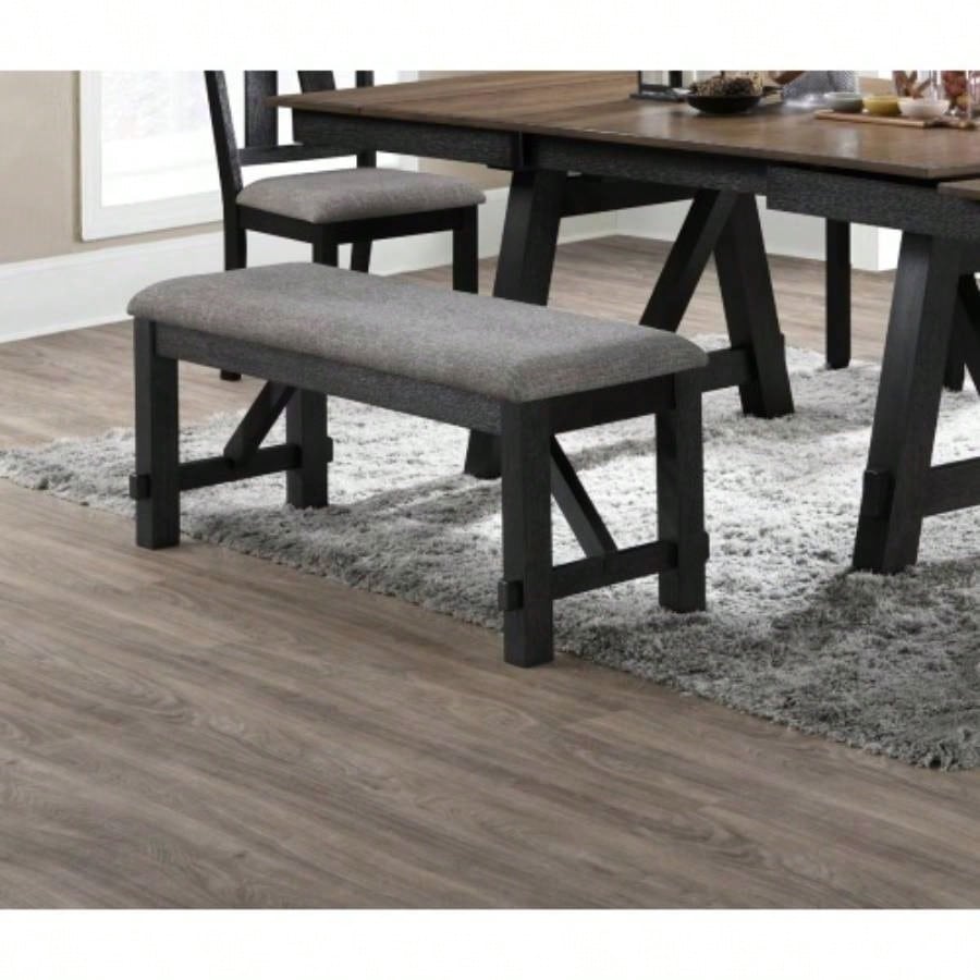 Cottage Style 1pc Upholstered Wheat Charcoal Dining Room Bedroom Wooden Furniture Standard Height