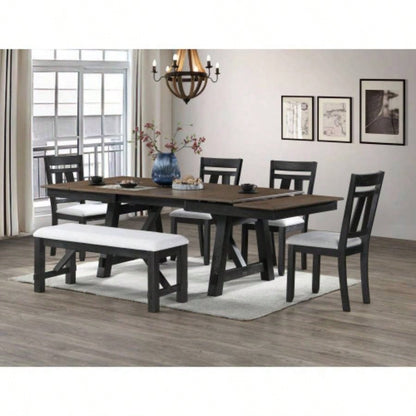 Cottage Style 1pc Upholstered Wheat Charcoal Dining Room Bedroom Wooden Furniture Standard Height