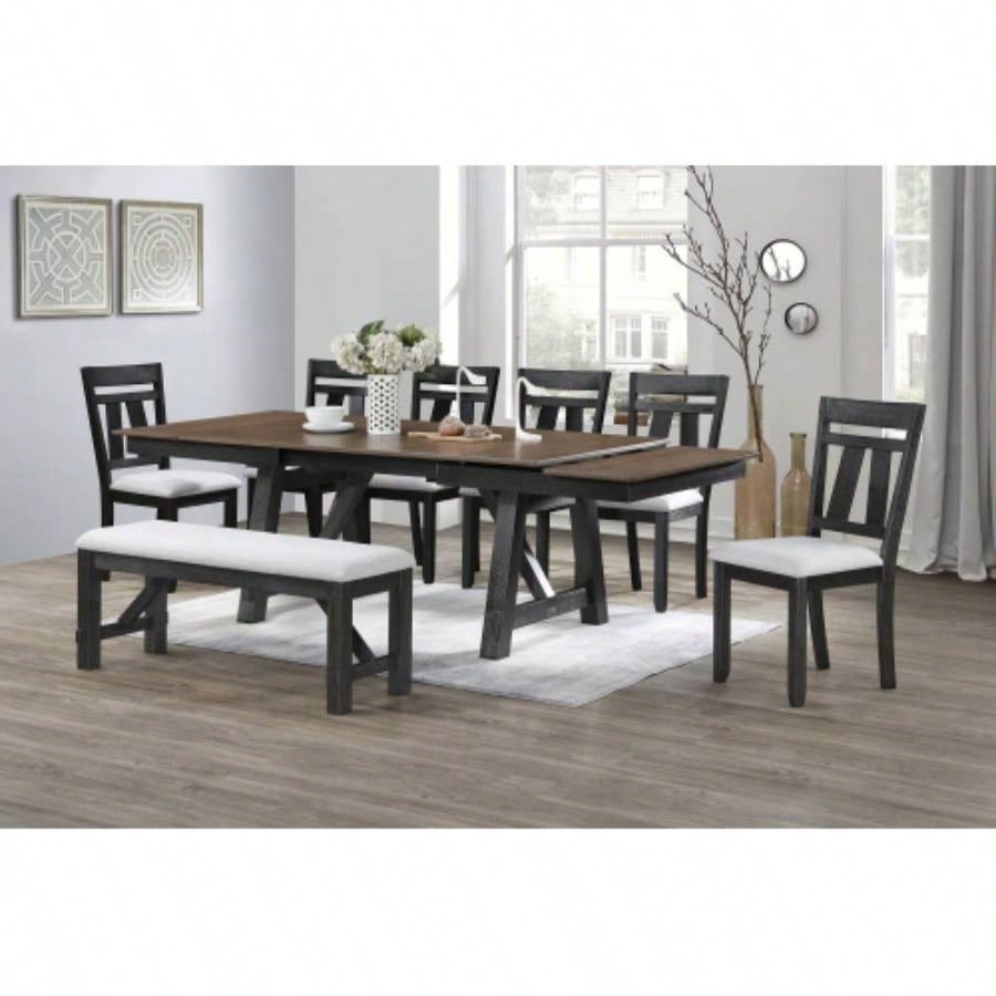 Cottage Style 1pc Upholstered Wheat Charcoal Dining Room Bedroom Wooden Furniture Standard Height