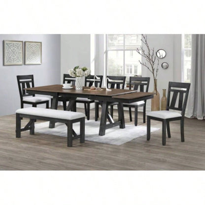 Cottage Style 1pc Upholstered Wheat Charcoal Dining Room Bedroom Wooden Furniture Standard Height