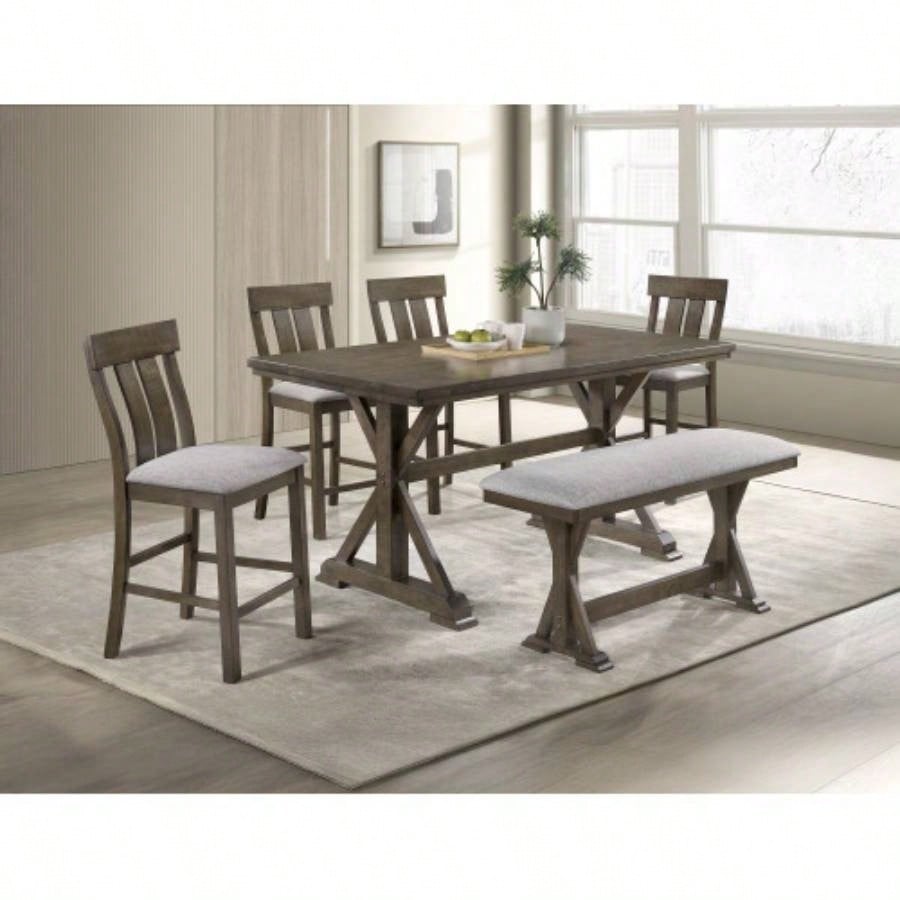 1pc Rustic Upholstered Counter Height Dining Rich Wood Wooden Dining Room Furniture Brown