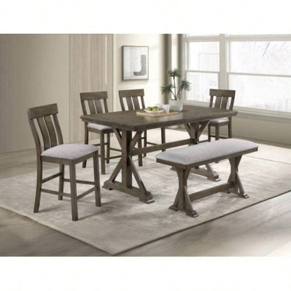 1pc Rustic Upholstered Counter Height Dining Rich Wood Wooden Dining Room Furniture Brown