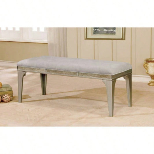 Transitional Style 1pc Upholstered Button Tufted Flannelette Cushion Silver And Gray