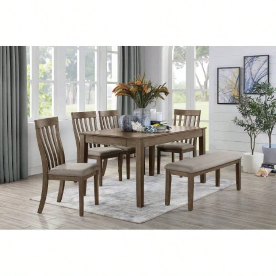 Fabric Upholstered 1pc Wire Brushed Brown Wooden Frame Dining Room Furniture