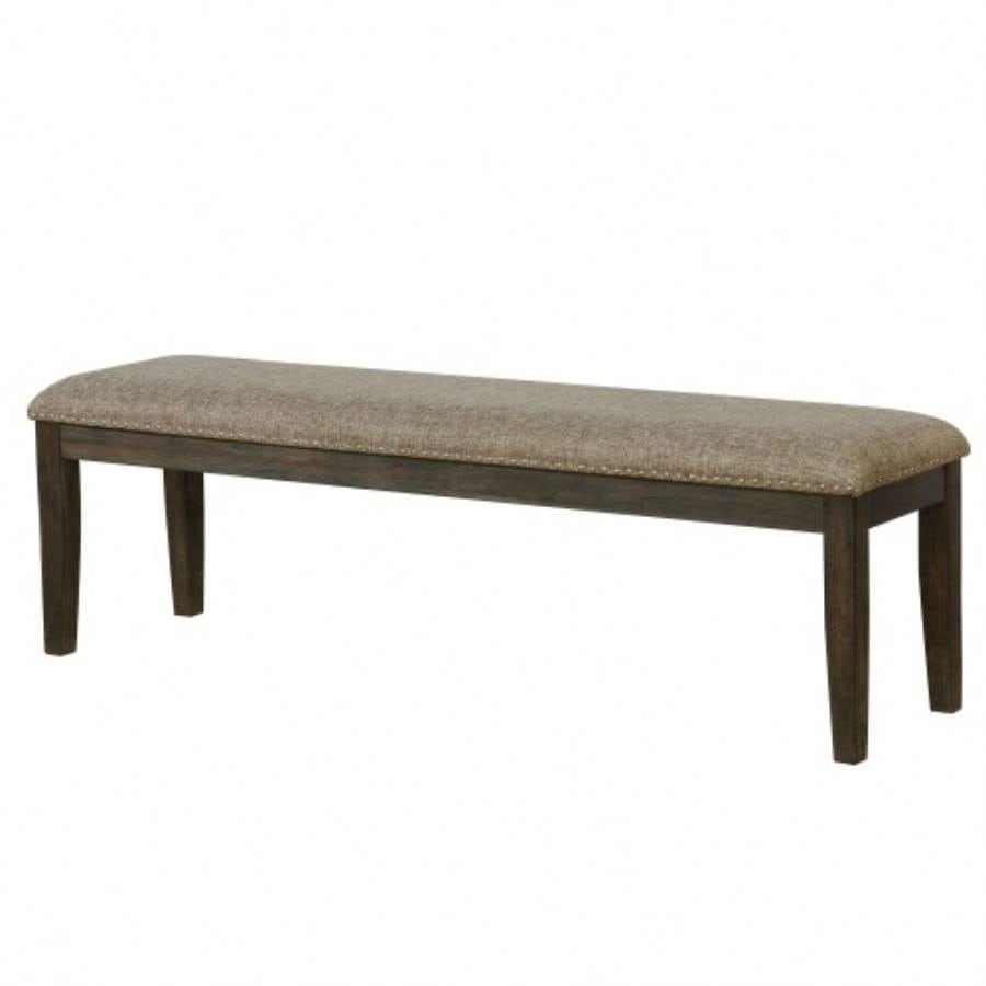 Transitional 1pc Only Espresso Warm Gray Nail heads Solid wood Fabric Upholstered Padded Kitchen Rustic Dining Room Furniture