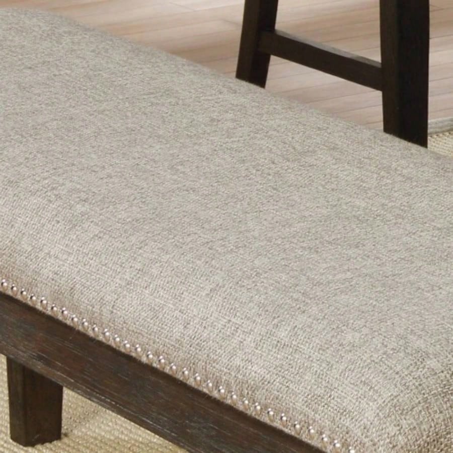 Transitional 1pc Only Espresso Warm Gray Nail heads Solid wood Fabric Upholstered Padded Kitchen Rustic Dining Room Furniture