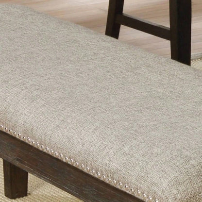 Transitional 1pc Only Espresso Warm Gray Nail heads Solid wood Fabric Upholstered Padded Kitchen Rustic Dining Room Furniture