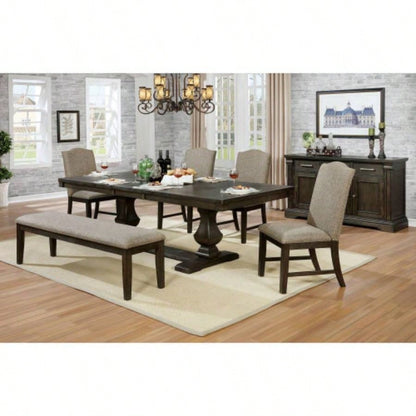Transitional 1pc Only Espresso Warm Gray Nail heads Solid wood Fabric Upholstered Padded Kitchen Rustic Dining Room Furniture