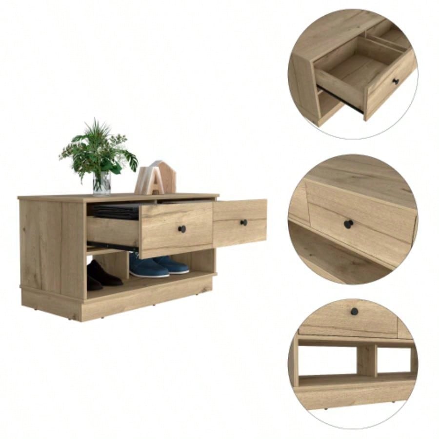 Storage, Two Open Shelves, Two Drawers - Light Oak