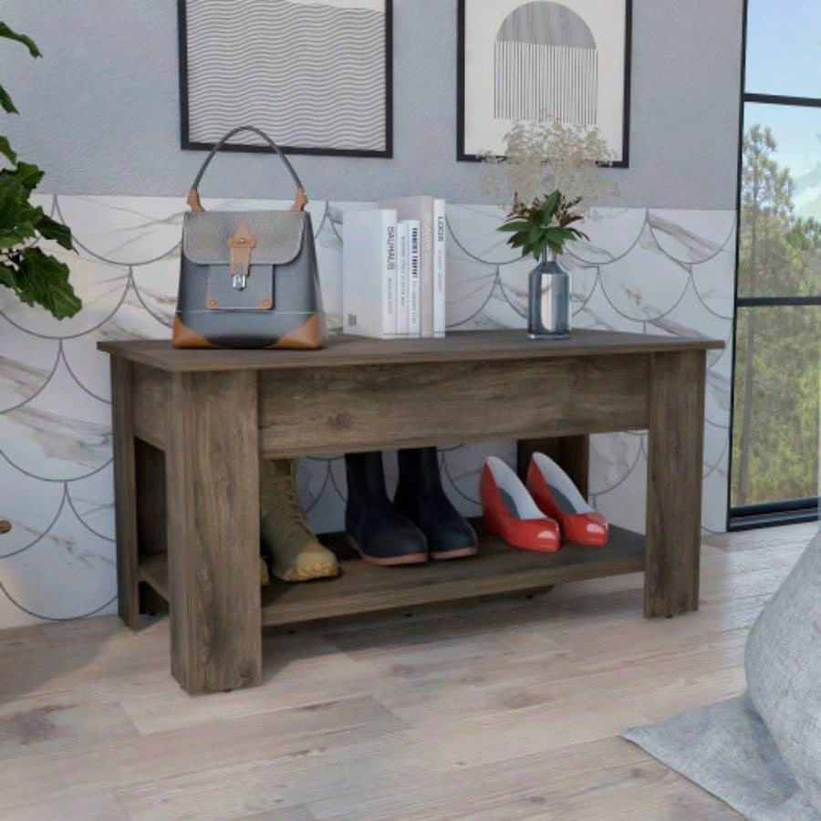 Austin Storage Table, One Extendable Table Shelf, Four, Lower Shelf - Dark Brown