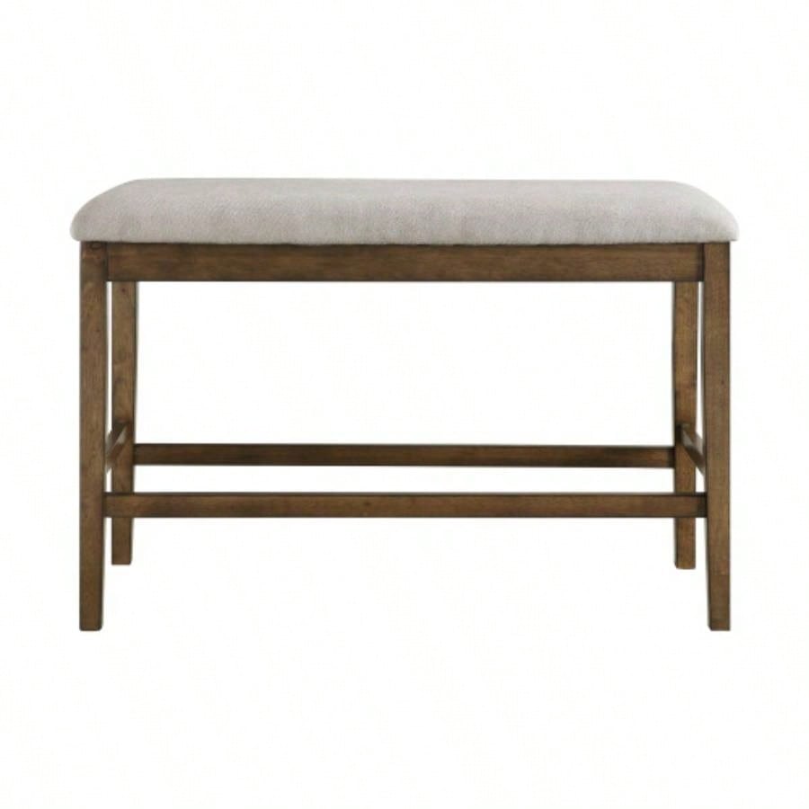 Wooden Frame Counter Height Light Oak Mindy Veneer Gray Textured Fabric Upholstery Dining Room Furniture