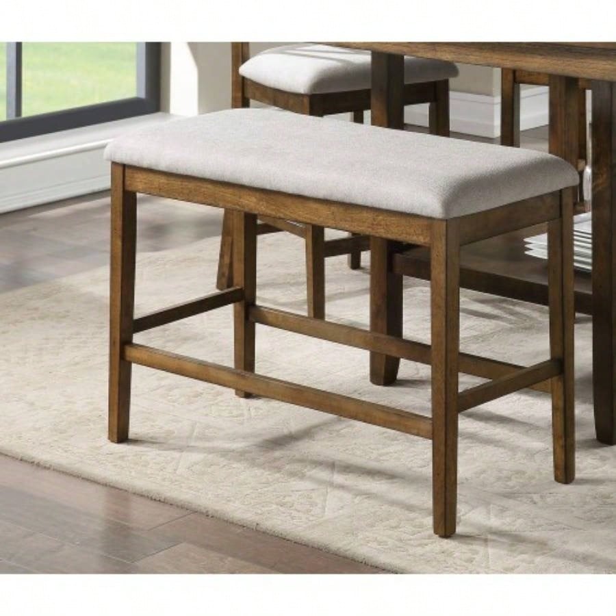 Wooden Frame Counter Height Light Oak Mindy Veneer Gray Textured Fabric Upholstery Dining Room Furniture