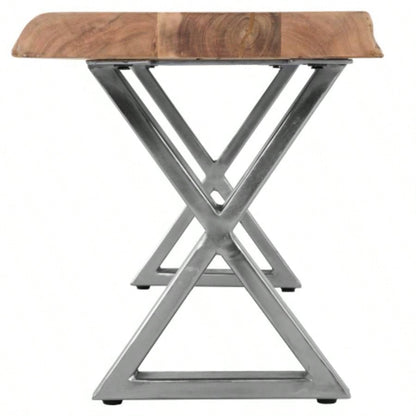 70 Acacia Wood Dining, Farmhouse Design, Crossed, Brown,