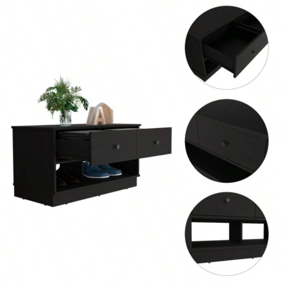 Storage, Two Open Shelves, Two Drawers - Black