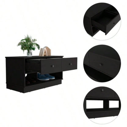 Storage, Two Open Shelves, Two Drawers - Black