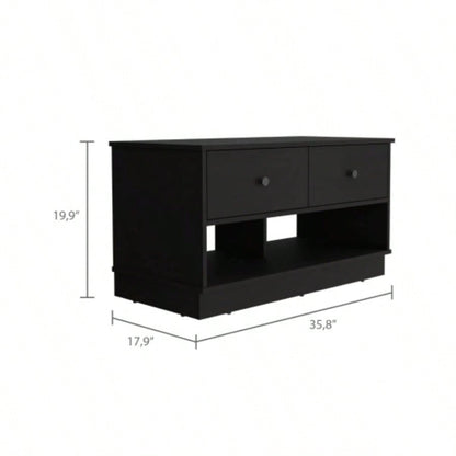 Storage, Two Open Shelves, Two Drawers - Black