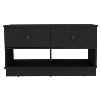 Storage, Two Open Shelves, Two Drawers - Black