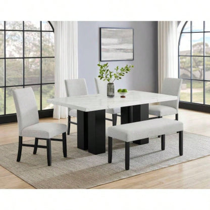 1pc Light Gray Upholstered Soft Neutral Tone Dark Wooden Dining Room Furniture