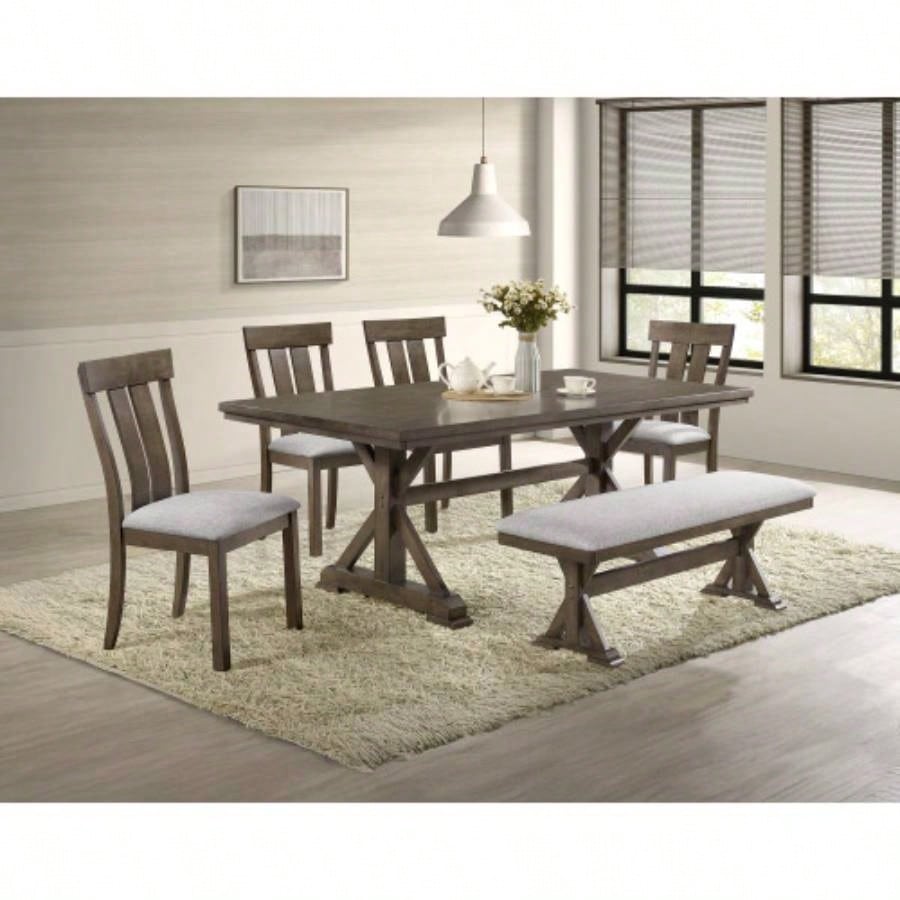 1pc Rustic Upholstered Dining Rich Wood Wooden Dining Room Furniture Brown