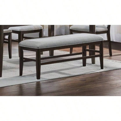 1pc Dark Oak Dining Room Wooden Frame Gray Upholstery Furniture