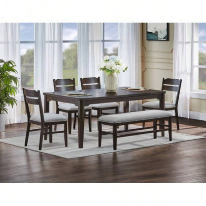 1pc Dark Oak Dining Room Wooden Frame Gray Upholstery Furniture