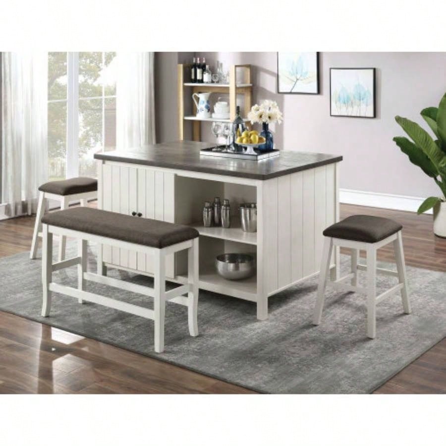 Counter Height Modern Transitional Style Padded Fabric Wooden Base And Dark Gray