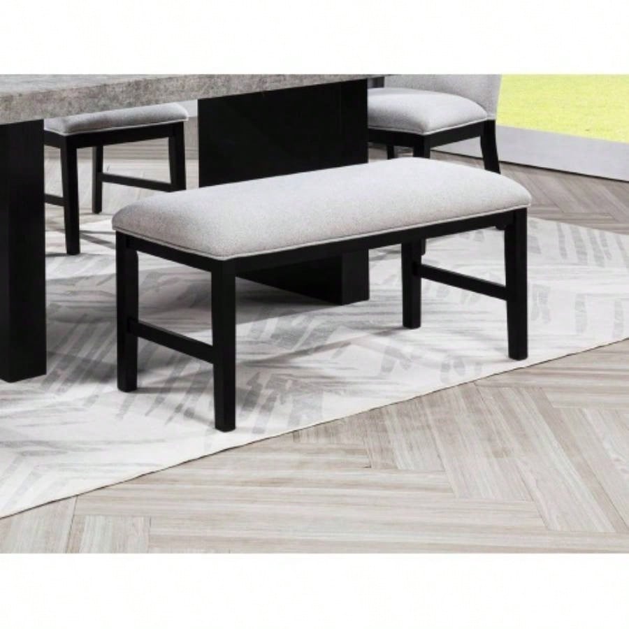 1pc Light Gray Upholstered Soft Neutral Tone Dark Wooden Dining Room Furniture