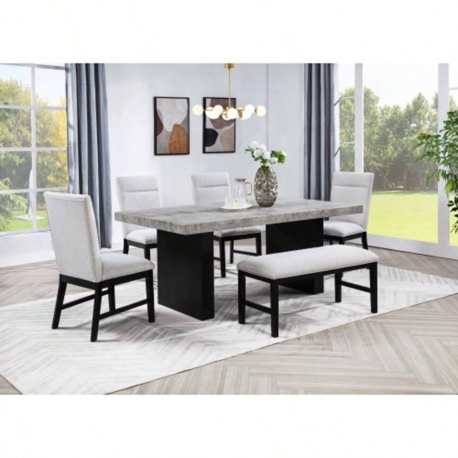1pc Light Gray Upholstered Soft Neutral Tone Dark Wooden Dining Room Furniture