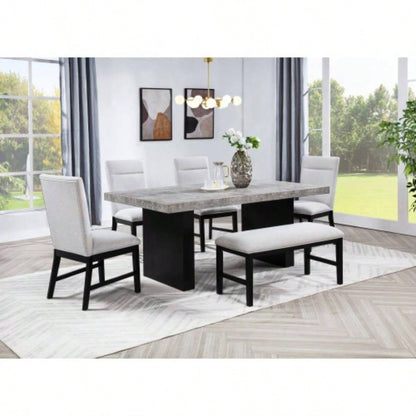 1pc Light Gray Upholstered Soft Neutral Tone Dark Wooden Dining Room Furniture