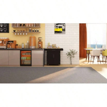 Kitchen island rolling trolley cart with 1 drawer 2 doors with Adjustable Shelves towel rack seasoning rack rubber wood table top - Black