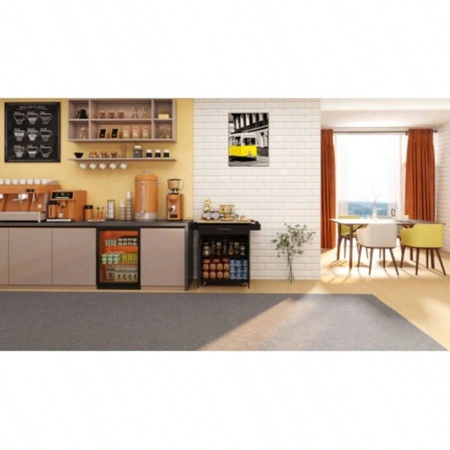 Kitchen island rolling trolley cart with 1 drawer 2 doors with Adjustable Shelves towel rack seasoning rack rubber wood table top - Black