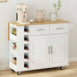 Multi - Functional Kitchen Island Cart with 2 Door Cabinet and Two Drawers, Spice Rack, Towel Holder, Wine Rack, and Foldable Rubberwood Table Top White