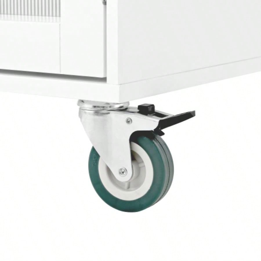 Mobile Kitchen Island Storage Trolley Cart on Wheels with Dropleaf Top, Towel/Spice Rack, 2 Drawers, 2 - Door Cabinet, White