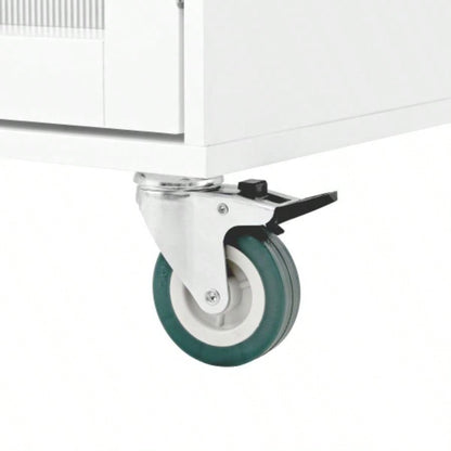 Mobile Kitchen Island Storage Trolley Cart on Wheels with Dropleaf Top, Towel/Spice Rack, 2 Drawers, 2 - Door Cabinet, White