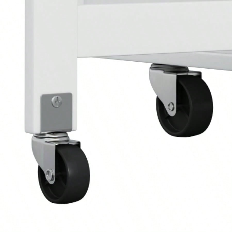 Multi - Functional Kitchen Island Cart with 2 Door Cabinet and Two Drawers, Spice Rack, Towel Holder, Wine Rack, and Foldable Rubberwood Table Top White