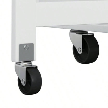 Multi - Functional Kitchen Island Cart with 2 Door Cabinet and Two Drawers, Spice Rack, Towel Holder, Wine Rack, and Foldable Rubberwood Table Top White